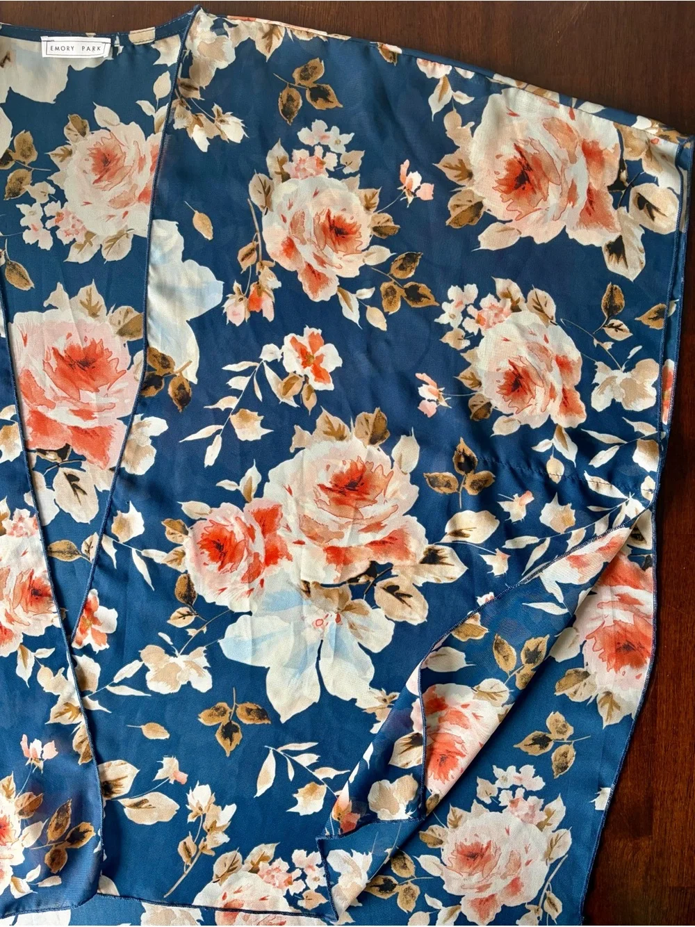 Emory Park Sheer Floral Kimono / Cardigan Open Front Side Slit Design - Picture 3 of 3